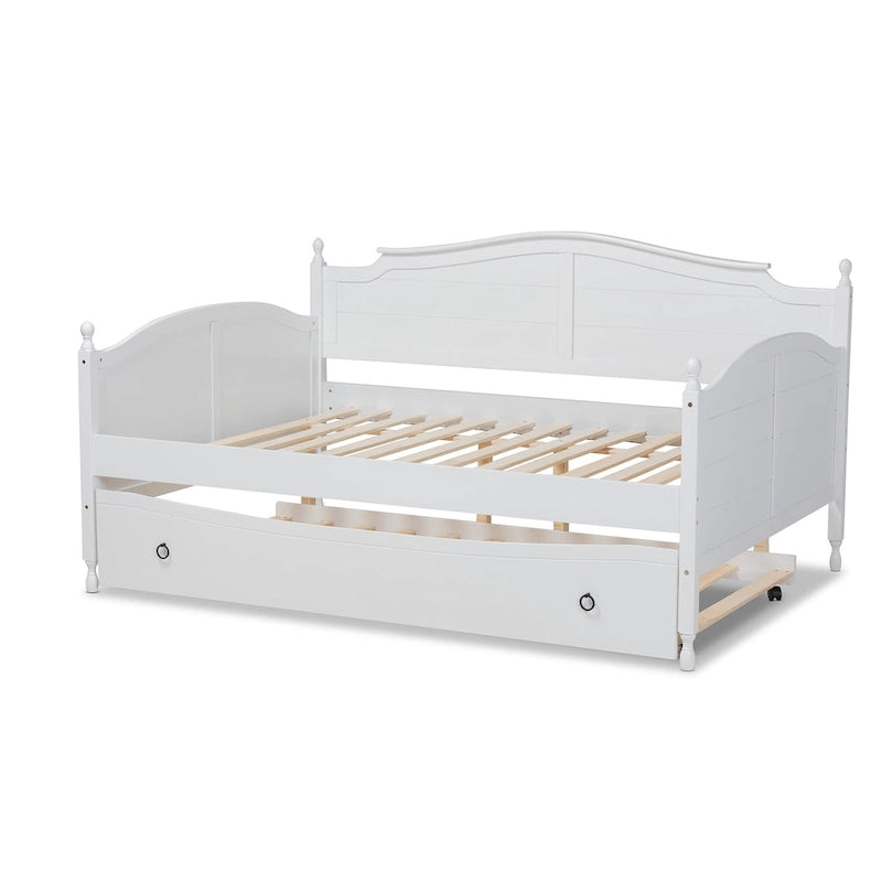 Lit de repos double pleine grandeur de style champêtre avec lit gigogne escamotable
