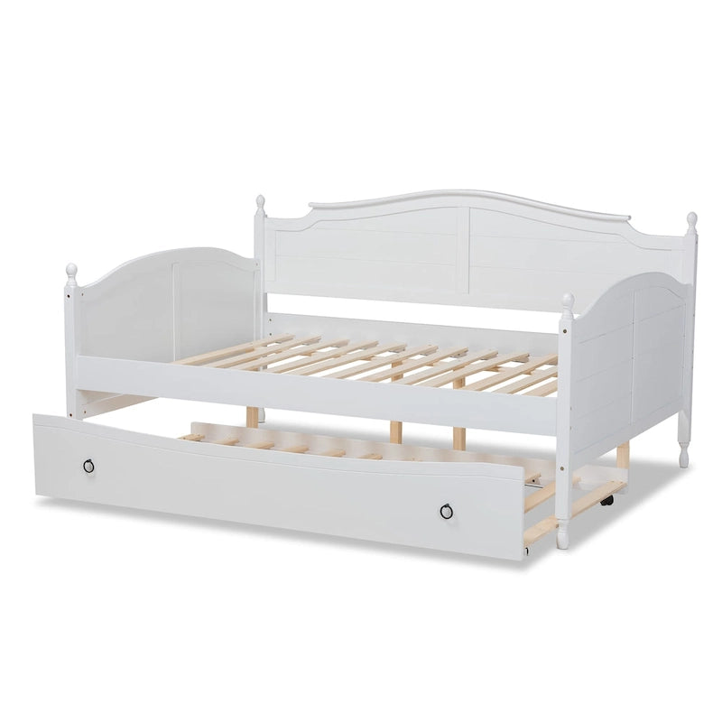 Lit de repos double pleine grandeur de style champêtre avec lit gigogne escamotable