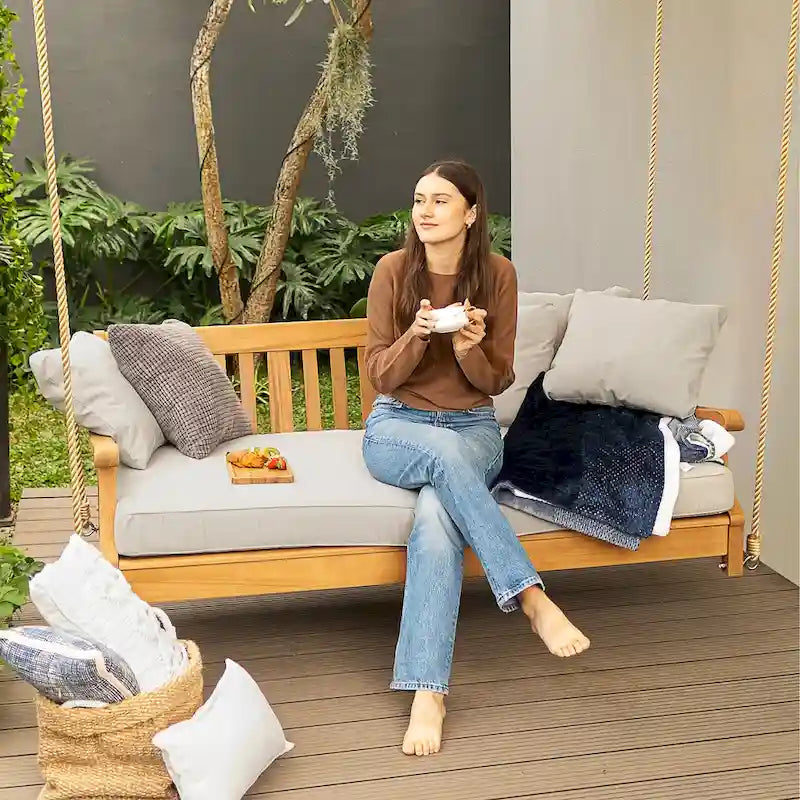 Cambridge Casual Robin Balancelle de Porche/Jardin en Teck, lit de Repos avec 4 Coussins GRATUITS