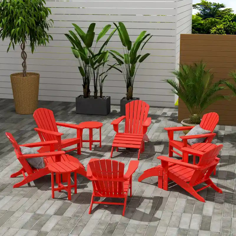 Fauteuil Adirondack Polytrends Altura 12 pièces en polyéthylène résistant aux intempéries avec repose-pieds et table d'appoint