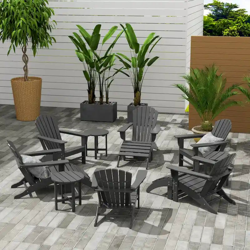 Fauteuil Adirondack Polytrends Altura 12 pièces en polyéthylène résistant aux intempéries avec repose-pieds et table d'appoint