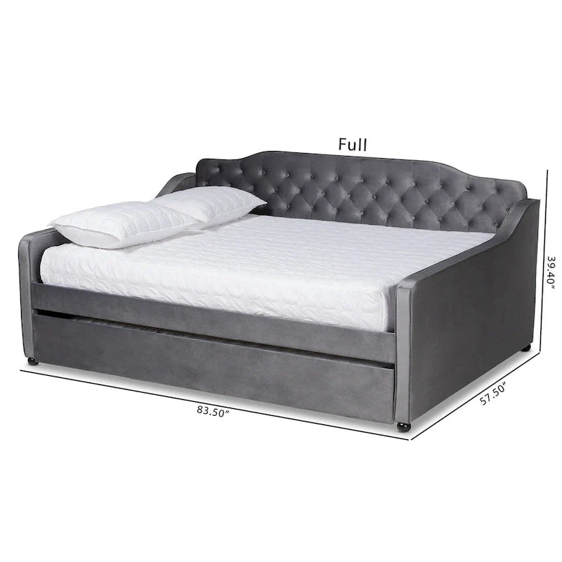 Lit de repos contemporain en velours capitonné avec lit gigogne