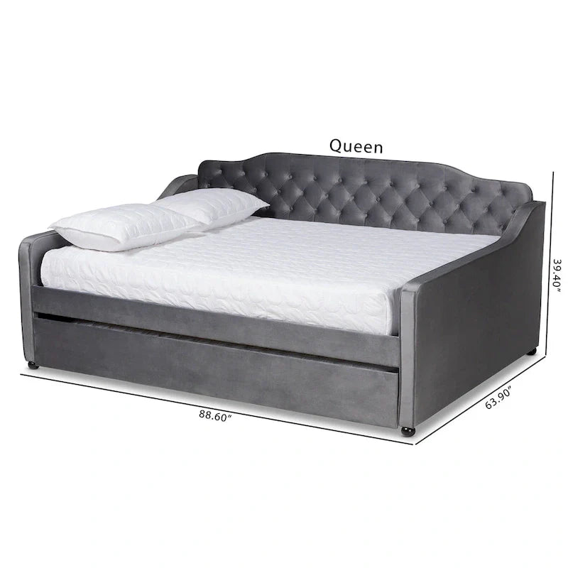 Lit de repos contemporain en velours capitonné avec lit gigogne