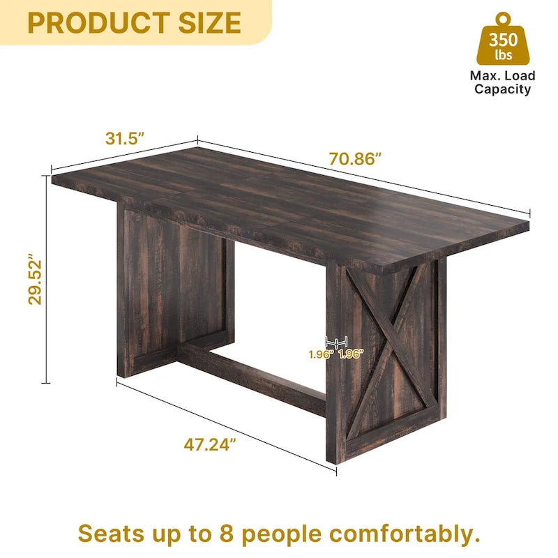 Table de salle à manger de cuisine de ferme de 180 cm pour 6 à 8 personnes