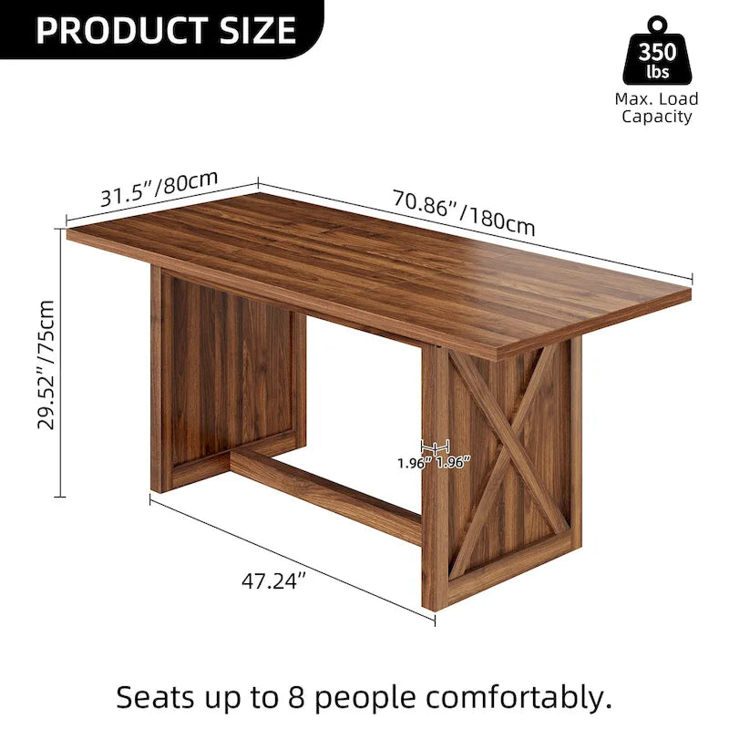 Table de salle à manger de cuisine de ferme de 180 cm pour 6 à 8 personnes