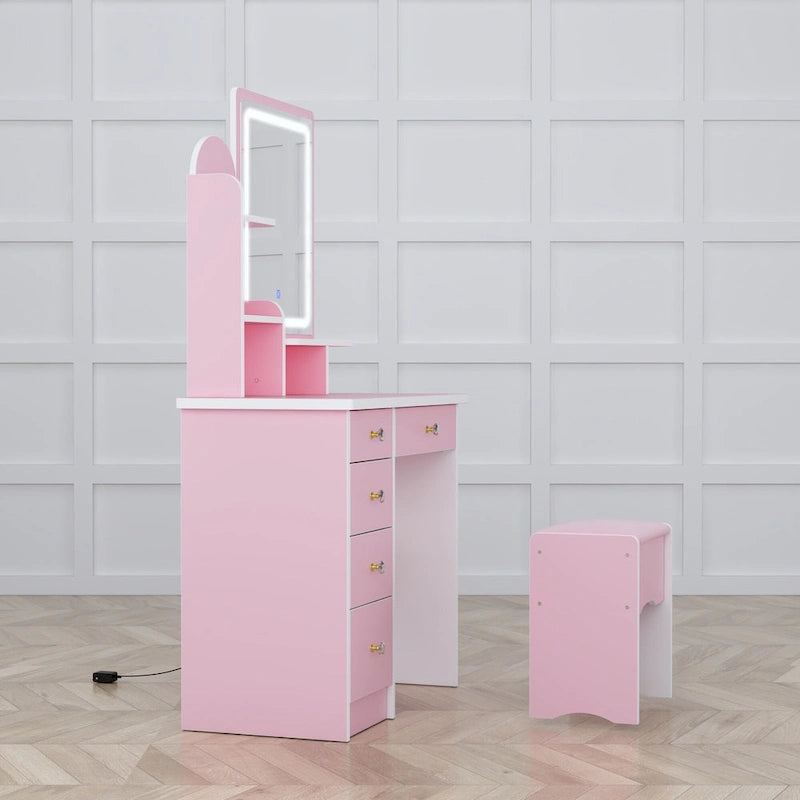 Coiffeuse avec miroir et lampe, meuble de maquillage avec tabouret