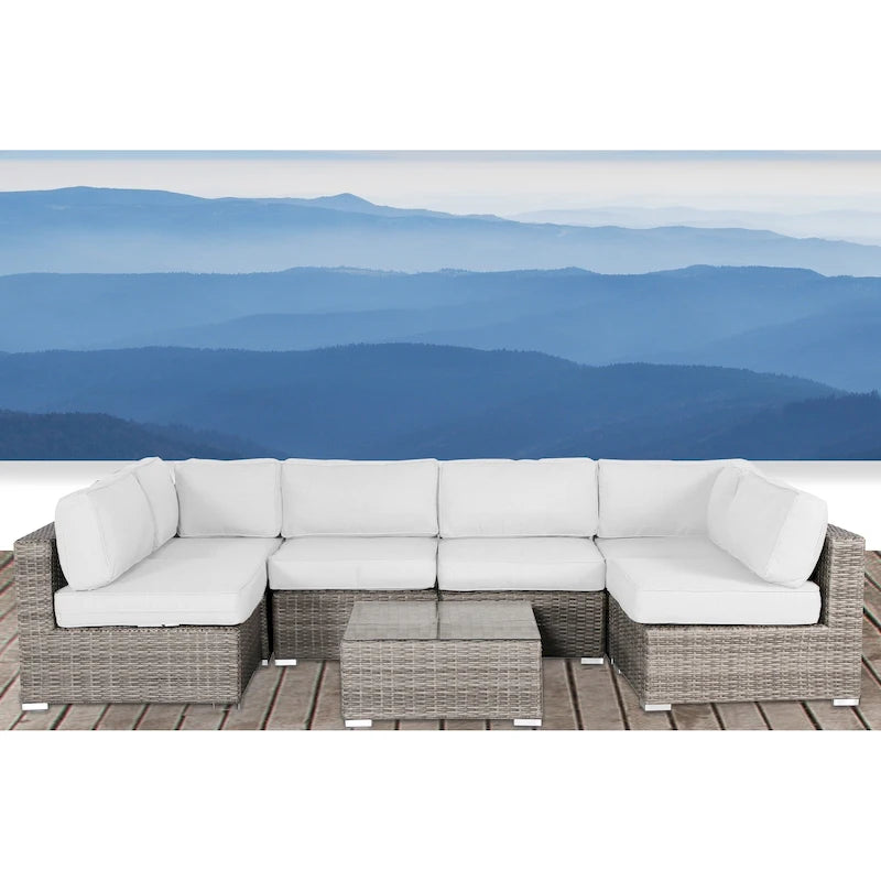 Ensemble de 7 meubles de jardin modulaires en rotin Sunbrella de qualité hôtelière