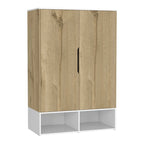 Armoire à deux portes avec deux étagères ouvertes, cinq étagères et une tringle de penderie - N/A