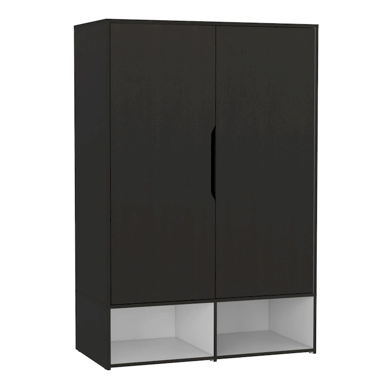 Armoire à deux portes avec deux étagères ouvertes, cinq étagères et une tringle de penderie - N/A