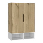Armoire à deux portes avec deux étagères ouvertes, cinq étagères et une tringle de penderie - N/A