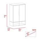 Armoire à deux portes avec deux étagères ouvertes, cinq étagères et une tringle de penderie - N/A