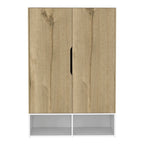 Armoire à deux portes avec deux étagères ouvertes, cinq étagères et une tringle de penderie - N/A