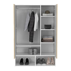 Armoire à deux portes avec deux étagères ouvertes, cinq étagères et une tringle de penderie - N/A