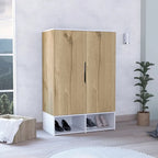 Armoire à deux portes avec deux étagères ouvertes, cinq étagères et une tringle de penderie - N/A