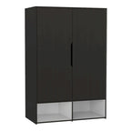 Armoire à deux portes avec deux étagères ouvertes, cinq étagères et une tringle de penderie - N/A
