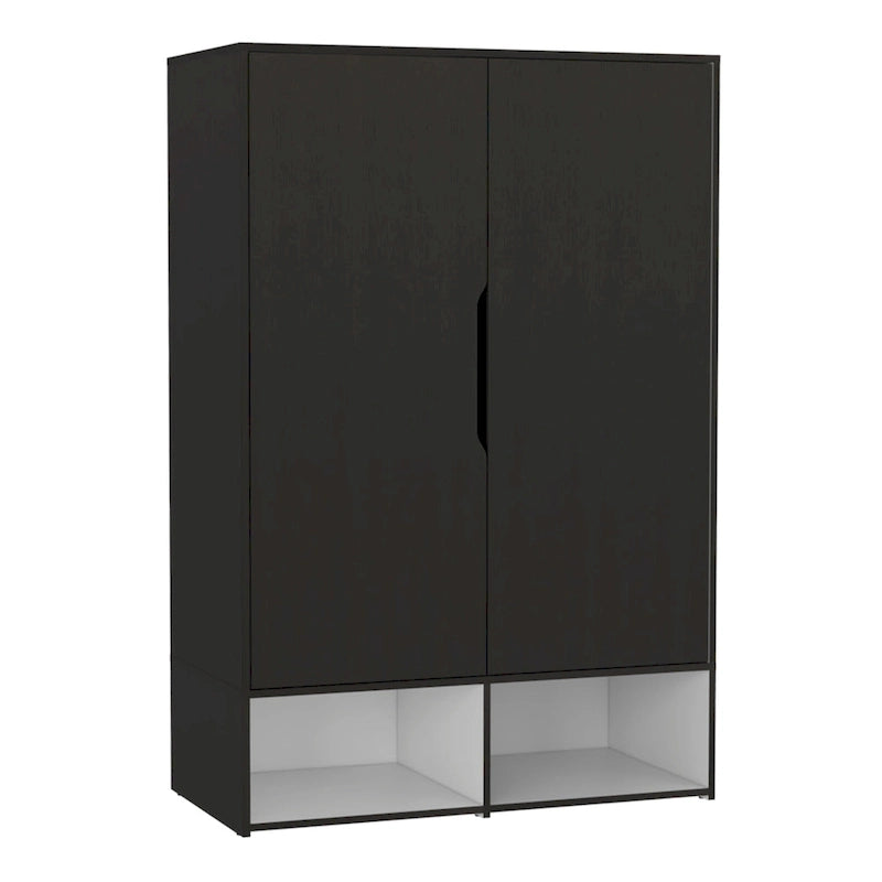 Armoire à deux portes avec deux étagères ouvertes, cinq étagères et une tringle de penderie - N/A