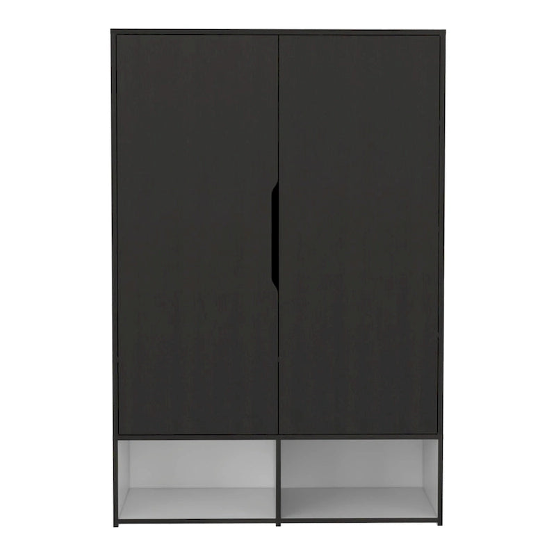 Armoire à deux portes avec deux étagères ouvertes, cinq étagères et une tringle de penderie - N/A
