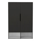 Armoire à deux portes avec deux étagères ouvertes, cinq étagères et une tringle de penderie - N/A
