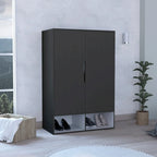 Armoire à deux portes avec deux étagères ouvertes, cinq étagères et une tringle de penderie - N/A