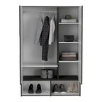 Armoire à deux portes avec deux étagères ouvertes, cinq étagères et une tringle de penderie - N/A
