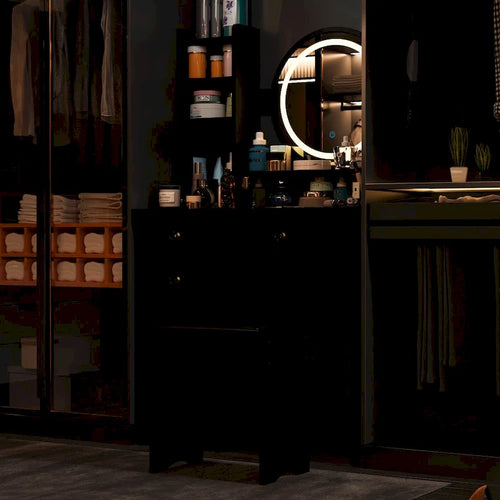 Coiffeuse 5 tiroirs avec miroir lumineux (ROSE/NOIR)