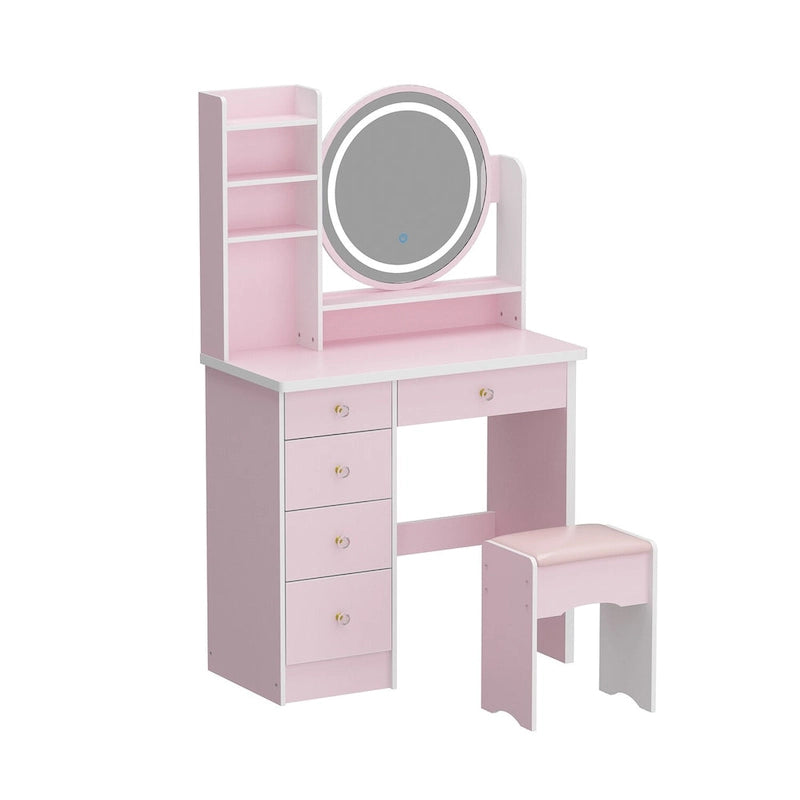 Coiffeuse 5 tiroirs avec miroir lumineux (ROSE/NOIR)