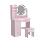 Coiffeuse 5 tiroirs avec miroir lumineux (ROSE/NOIR)