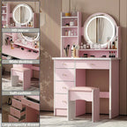Coiffeuse 5 tiroirs avec miroir lumineux (ROSE/NOIR)