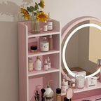 Coiffeuse 5 tiroirs avec miroir lumineux (ROSE/NOIR)