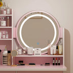 Coiffeuse 5 tiroirs avec miroir lumineux (ROSE/NOIR)