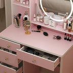 Coiffeuse 5 tiroirs avec miroir lumineux (ROSE/NOIR)