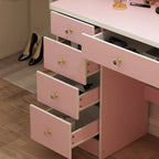 Coiffeuse 5 tiroirs avec miroir lumineux (ROSE/NOIR)