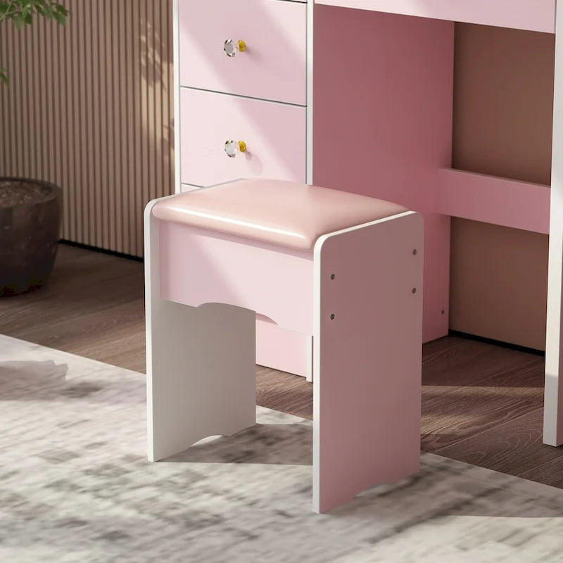 Coiffeuse 5 tiroirs avec miroir lumineux (ROSE/NOIR)