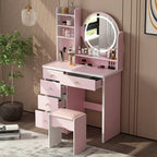 Coiffeuse 5 tiroirs avec miroir lumineux (ROSE/NOIR)