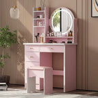 Coiffeuse 5 tiroirs avec miroir lumineux (ROSE/NOIR)