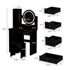 Coiffeuse 5 tiroirs avec miroir lumineux (ROSE/NOIR)