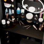 Coiffeuse 5 tiroirs avec miroir lumineux (ROSE/NOIR)