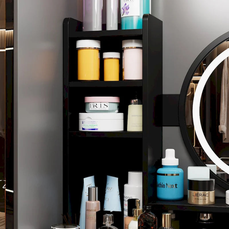 Coiffeuse 5 tiroirs avec miroir lumineux (ROSE/NOIR)