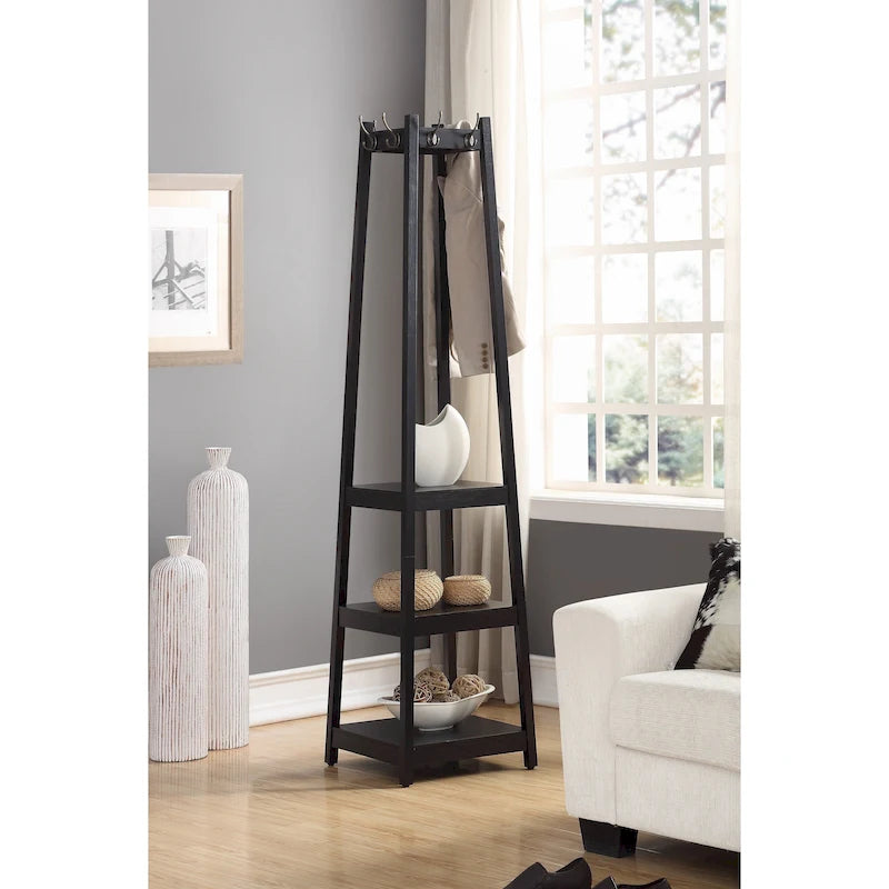 Étagère de rangement à 3 niveaux avec porte-manteau sur pied
