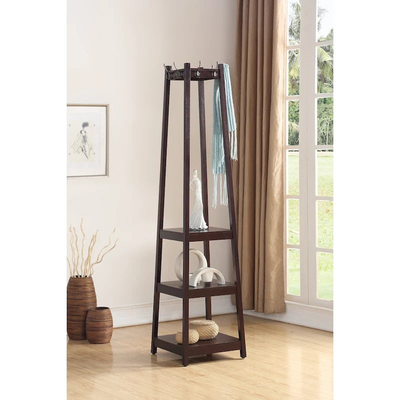 Étagère de rangement à 3 niveaux avec porte-manteau sur pied