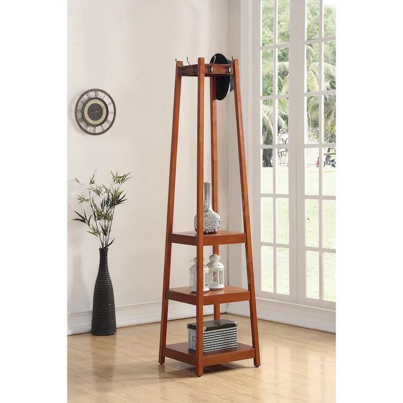 Étagère de rangement à 3 niveaux avec porte-manteau sur pied