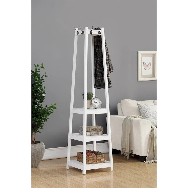 Étagère de rangement à 3 niveaux avec porte-manteau sur pied