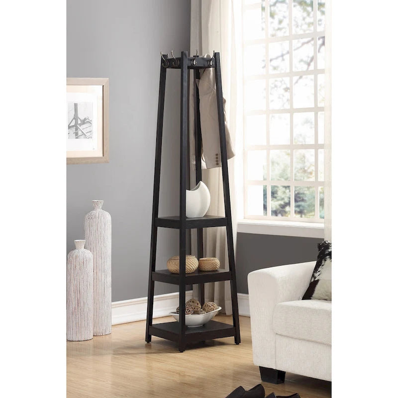 Étagère de rangement à 3 niveaux avec porte-manteau sur pied