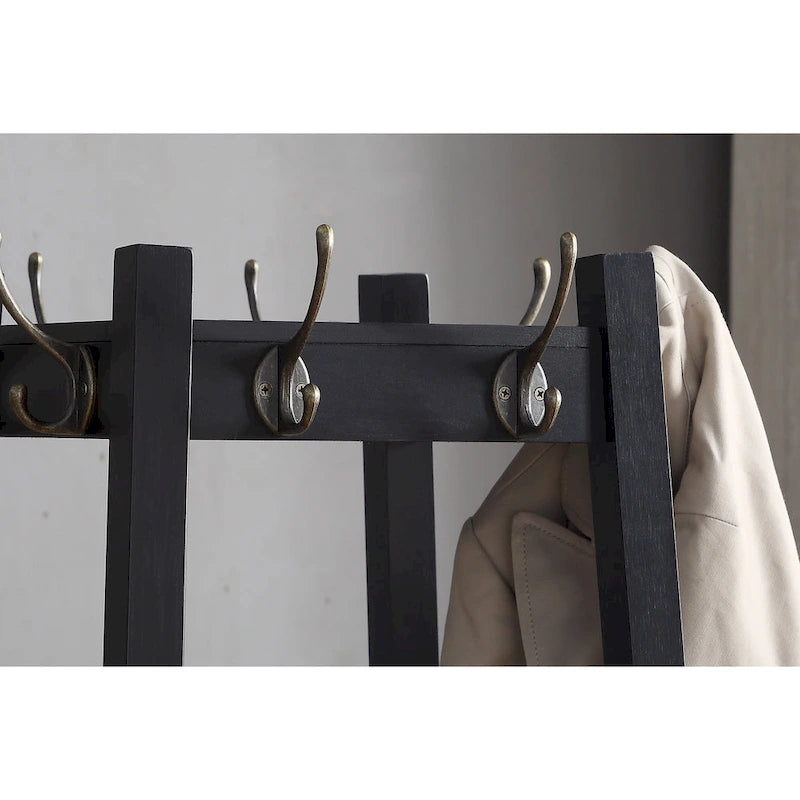 Étagère de rangement à 3 niveaux avec porte-manteau sur pied