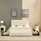 VECELO Upholstered Bed Metal Frame Platform Bed with USB Charging