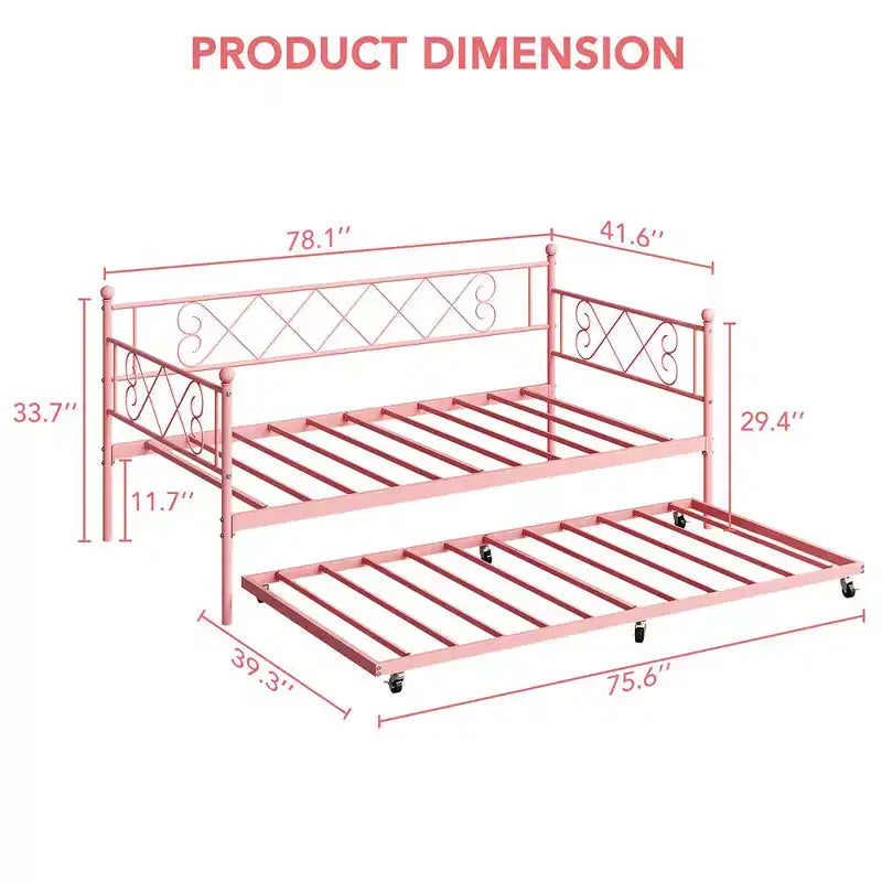 Lit de repos double en métal Whizmax avec lit gigogne, lit gigogne peu encombrant pour salon, chambre à coucher et chambre d'amis