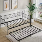 Lit de repos double en métal Whizmax avec lit gigogne, lit gigogne peu encombrant pour salon, chambre à coucher et chambre d'amis