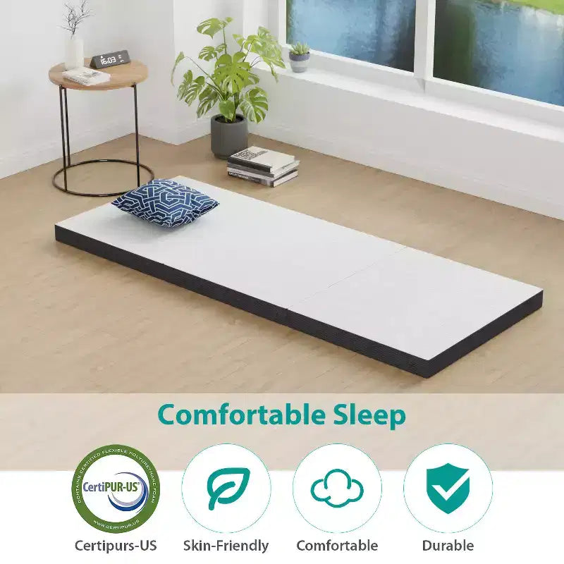 Matelas pliant de 7,6 cm FDW, surmatelas en mousse à mémoire de forme à trois volets, surmatelas pliant avec housse lavable pour le camping