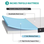Matelas pliant de 7,6 cm FDW, surmatelas en mousse à mémoire de forme à trois volets, surmatelas pliant avec housse lavable pour le camping