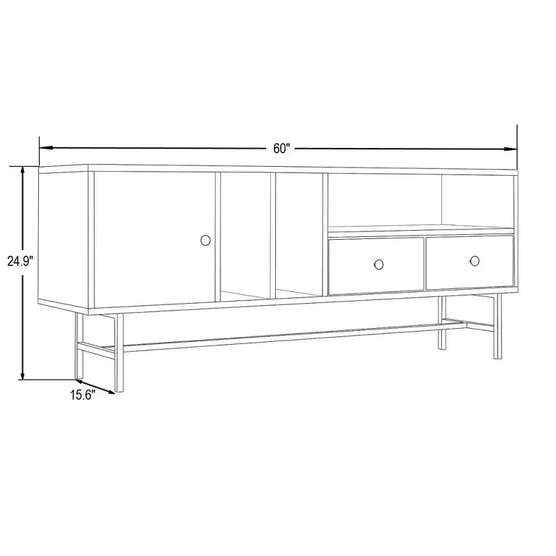 Meuble TV Rochester LeisureMod avec cadre en bois, rangement fermé et pieds en fer noir - Console média, salon, centre de divertissement moderne